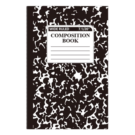 Wide Ruled Composition Notebook & Sticklers, Marble Cover, 100 Pages, 1 Count, Office Supplies for Teens & Adults, A5 Black