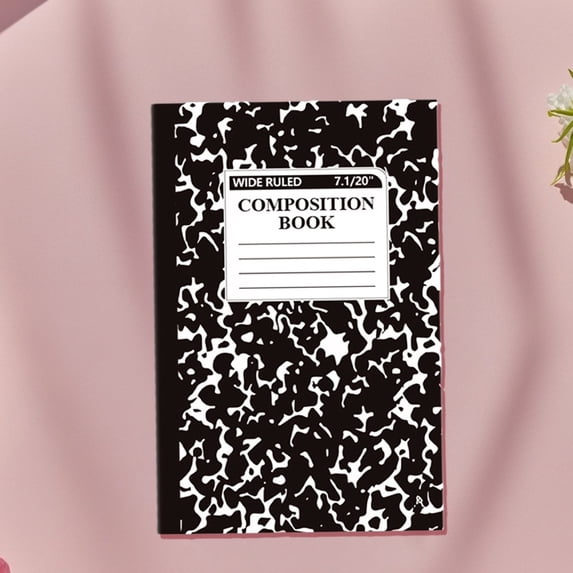Wide Ruled Composition Notebook, Marble Cover, 60 Pages, 1 Count, Office Supplies for Teens & Adults, A5 Black