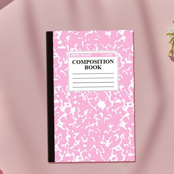 Wide Ruled Composition Notebook, Marble Cover, 60 Pages, 1 Count, Office Supplies for Teens & Adults, A5 Pink