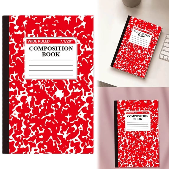 Wide Ruled Composition Notebook, Marble Cover, 60 Pages, 1 Count, Office Supplies for Teens & Adults, A5 Red