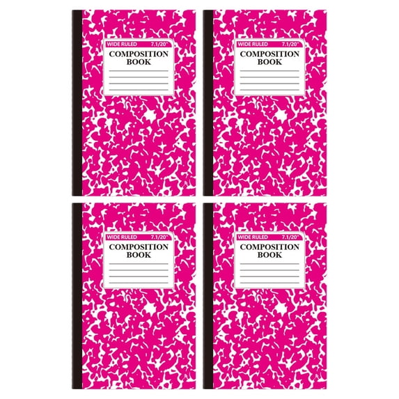 Wide Ruled Composition Notebook, Marble Cover Lined Journaling Notebooks for Work Planning, 60 Pages/30 Sheets, Sewn-Bonding, Portable A5 Size Office Supplies for Adults, 4Pcs(Hot Pink,8.2x5.5")