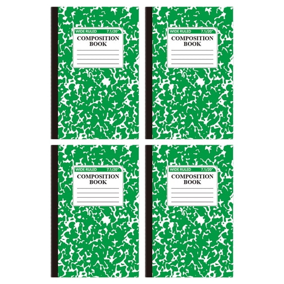 Wide Ruled Composition Notebook, Marble Cover Lined Journaling Notebooks for Work Planning, 60 Pages/30 Sheets, Sewn-Bonding, Portable A5 Size Office Supplies for Adults, 4Pcs(Green,8.2x5.5")