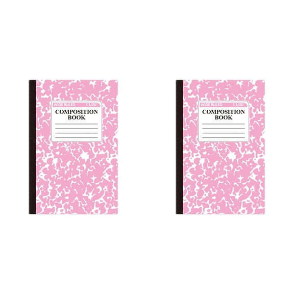 Wide Ruled Composition Notebook, Marble Hard Cover Journal, Sewn Binding Writing Notebook, 30 Sheets 60 Pages, Smooth Bleed Resistant Paper, Classroom & Office Supplies, Pink, 2 Count