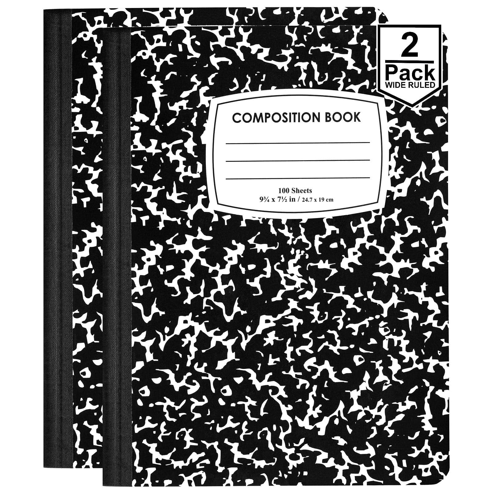 Wide Ruled Composition Notebooks, 100 Sheets, Bulk Set of 2, Black ...