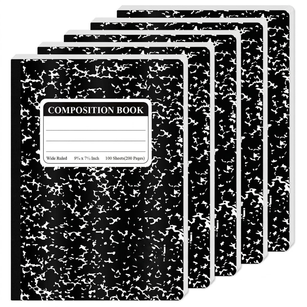 Wide Ruled Composition Notebooks, 5-Pack, Black Marble Covers, 7.5 x 9. ...