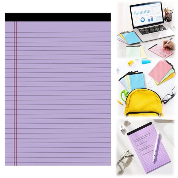 Wide Ruled Lined Writing Note Pads Small Lined Note Pads for Office Supplies, Small Legal Pads 5" X 8", Purple Legal Pads, 1 Pack Of 50 Perforated Sheets