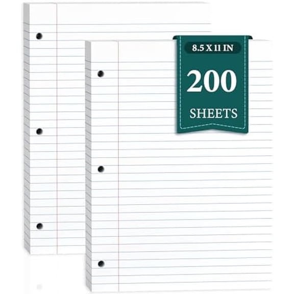 Wide Ruled Loose Leaf Paper, 200 Sheets Notebook Paper, Filler Paper 8.5 x 11 Wide Ruled Paper, 3 Hole Punch Binder Paper,Lined Paper for 3 Ring Binders, Writing Paper with Lines