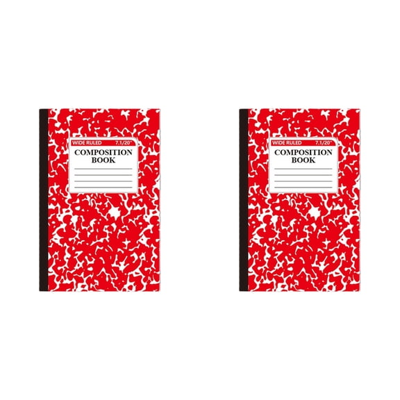 Wide Ruled Marble Composition Notebook, Hard Cover Sewn Binding Journal, Bleed Resistant Lined Notebook, 30 Sheets 60 Pages, classroom must haves & Office Note Taking Supplies, Red, 2 Count