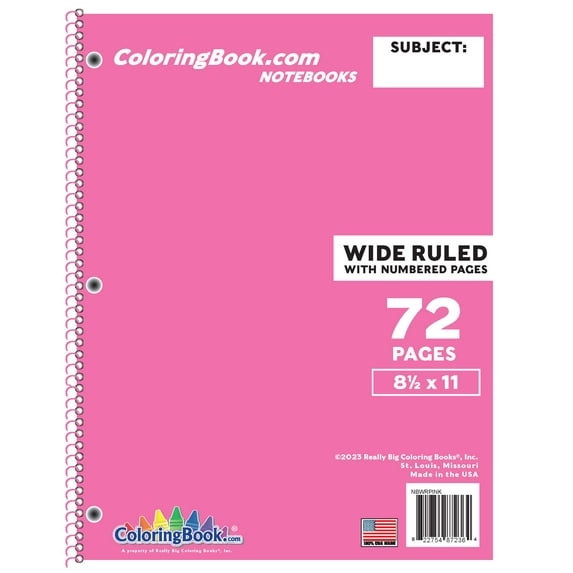 Wide Ruled Pink Notebook 72 Pages