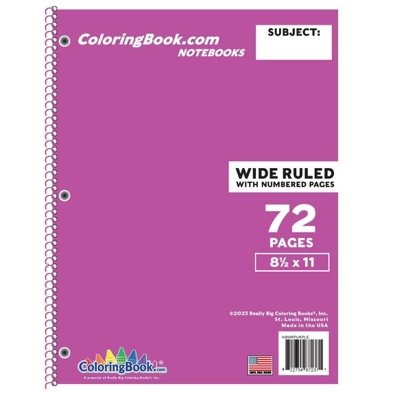 World Ruled Notebook Wide Ruled Purple Notebook 72 Pages - Walmart.com