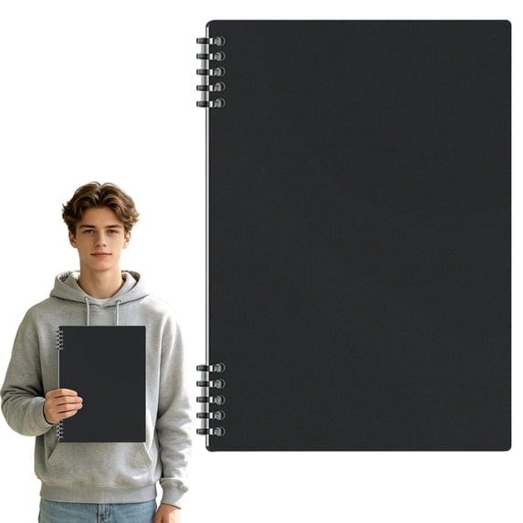 Wide Ruled Spiral Notebook,10 x7.1 Inch Black Coil Bound Notebooks,Sturdy Hardcover B5 Lined Spiral Journal,Durable Memo Books for Work Journaling,Notes Writing,Daily Office Supplies