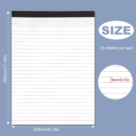 Wide Ruled Writing Note 8" x 11" Lined Notepad; 25 sheets per pad for business home; Portable paper