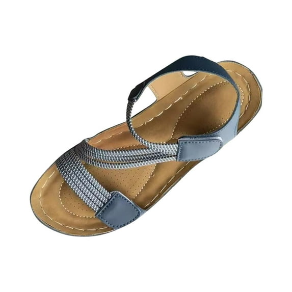 Wide Sandals for Women Oofos Flip Flops Women Women's Fashion Casual Beach Spring And Summer Style Solid Color Comfortable Round Toe Open Toe Wedge Heel Thick Sole Sandals Blue