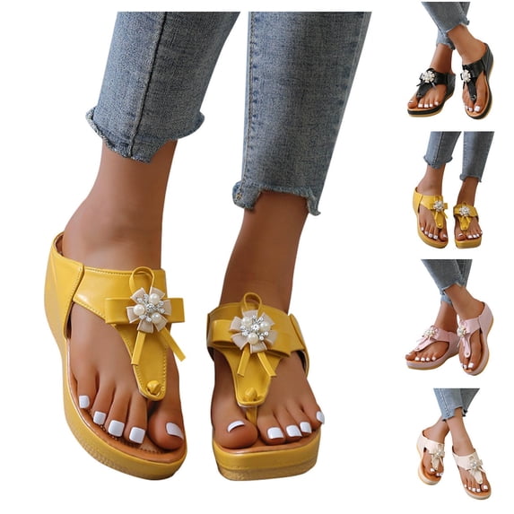 Wide Sandals for Women,Women's Sandals,Womens Wedge Sandals,Comfortable Sandals for Women,Womans Sandals,Women Summer Casual Low Wedges Sandals Beach Sandals,Yellow,9.5