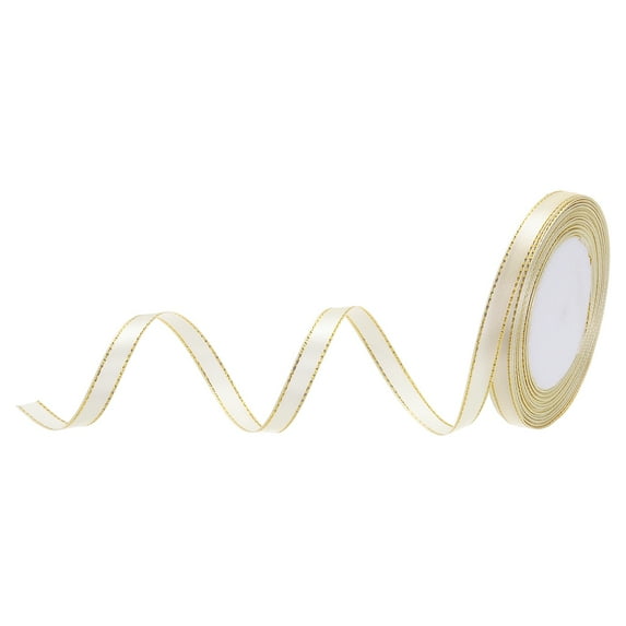 Wide Satin Ribbon with Gold Edges Border Grosgrain Fabric Ribbon for Gift Wrapping Wedding Bouquet Beige 3/8 Inch x 25 Yard