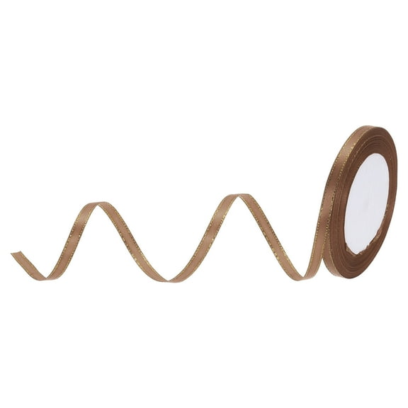 Wide Satin Ribbon with Gold Edges Border Grosgrain Fabric Ribbon for Gift Wrapping Wedding Bouquet Coffee 1/4 Inch x 25 Yard