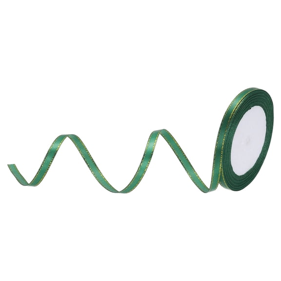 Wide Satin Ribbon with Gold Edges Border Grosgrain Fabric Ribbon for Gift Wrapping Wedding Bouquet Dark Green 1/4 Inch x 25 Yard