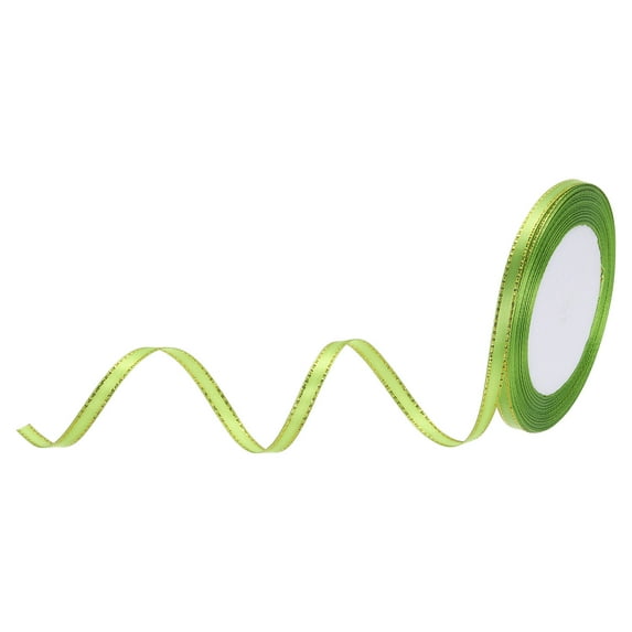 Wide Satin Ribbon with Gold Edges Border Grosgrain Fabric Ribbon for Gift Wrapping Wedding Bouquet Fruit Green 1/4 Inch x 25 Yard