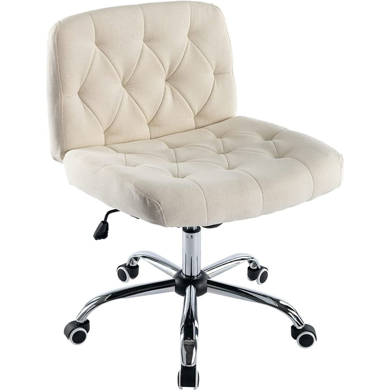 Wide Seat Armless Rolling Desk Chair Modern Tufted Adjustable