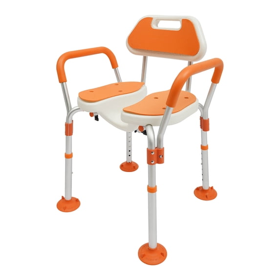 Wide Seat Bath Chair for Seniors, Pregnant Women Height Adjustable Armrest Shower Chair with Non-slip Backrest & 4 large suction cup foot pads, 276 lbs Load