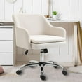 Wide Seat Home Office Desk Chair with Wheels and Arms, Linen Fabric