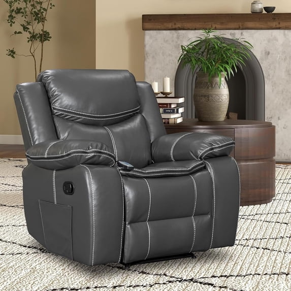Wide Seating PU Leather Recliner Chair with Massage and Heating Function Living Room Furniture Grey