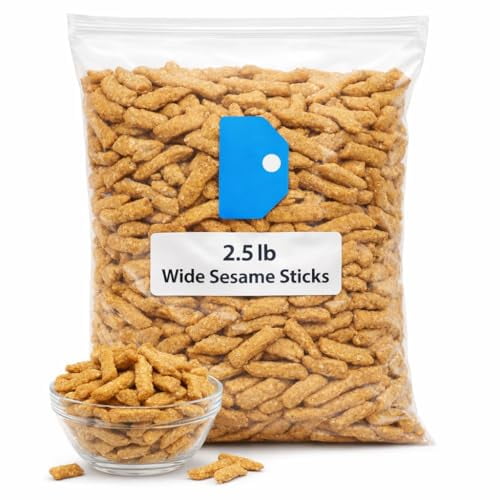 Wide Sesame Sticks – 2.5 lb Bulk Bag, Crunchy Sesame Snack Sticks for Parties & Snacking