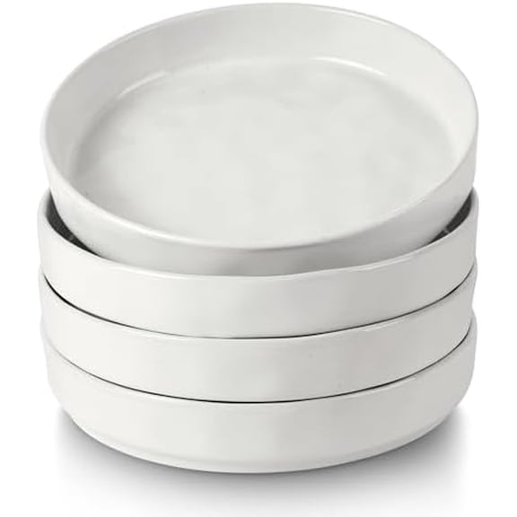Wide Shallow Pasta Bowls Set of 4, Deep Dinner Salad Plates, 8.25" Large Ceramic Serving Bowls Plates, Microwave & Dishwasher Safe, Polar White