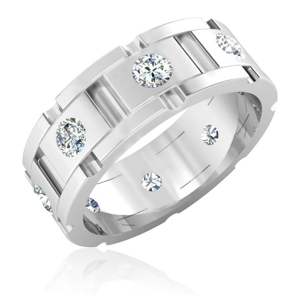 Wide Shank Eternity Flush Set Diamond Ring 2.2 Ct Simulated Diamond 14K White Gold Over