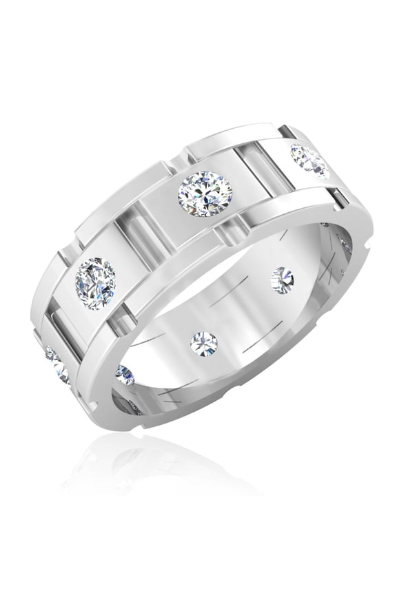 Wide Shank Eternity Flush Set Diamond Ring 2.2 Ct Simulated Diamond 14K White Gold Over
