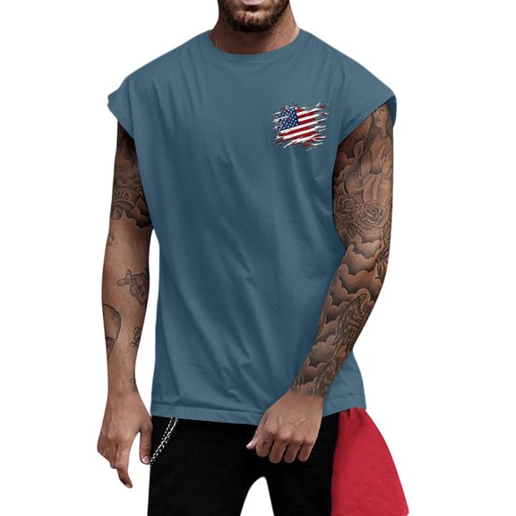 Wide Shoulder Patriotic Fitness Vest - Men's Slimming Printed Waistcoat - Great for Crossfit, Yoga, or Casual Wear During Summer Months,Dark Blue 3XL
