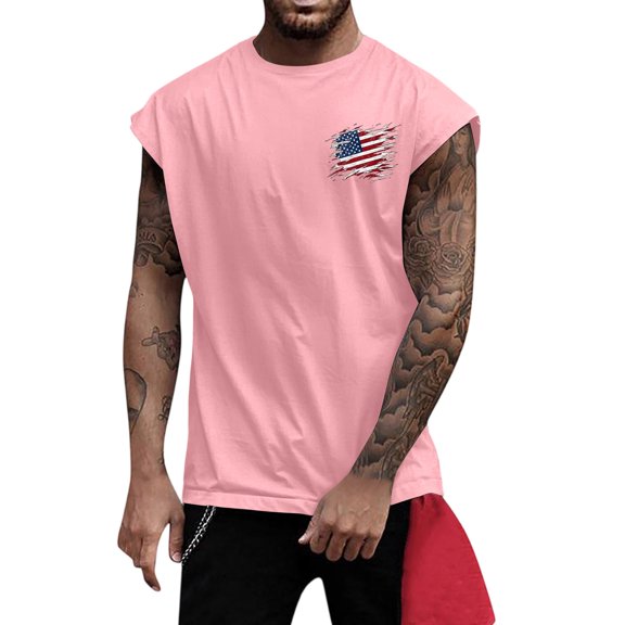 Wide Shoulder Patriotic Fitness Vest - Men's Slimming Printed Waistcoat - Great for Crossfit, Yoga, or Casual Wear During Summer Months,Pink XL