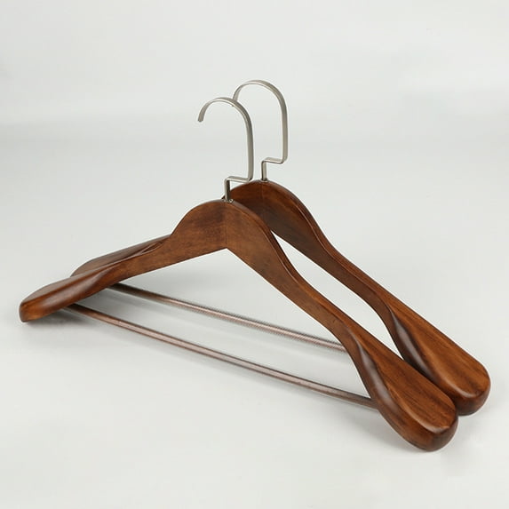 Wide Shoulder Wooden Coat Hangers Heavy Duty Solid Wood Closet Organizer Anti Slip for Jackets Coats Home Hotel Vintage Style Garment Hanger Size Approx 18x2x10 Inches with No Fall Design