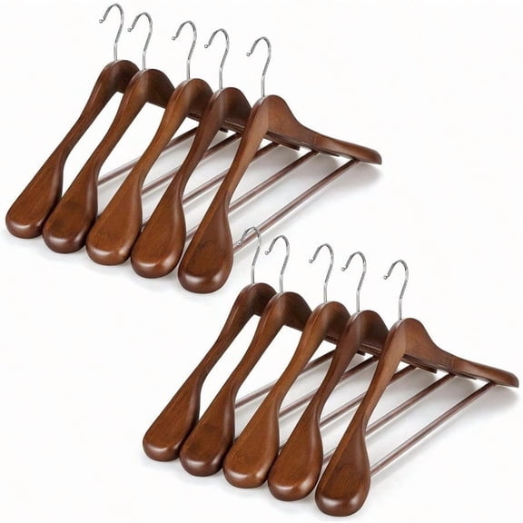 Wide Shoulder Wooden Hangers Suit Hangers with Non Slip Pants Bar 360 Swivel Hook Solid Wood Heavy Duty Coat Hanger 10 Pack Walnut -CT02WA-10