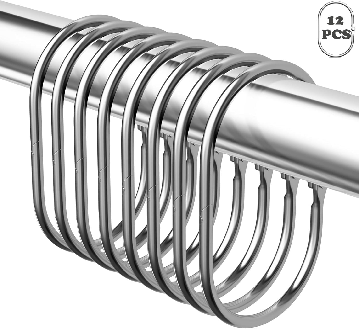 Shower Rod Rings TABGIME Heavy-Duty Glide Plated Chrome Rustproof Metal Shower Curtain ...
