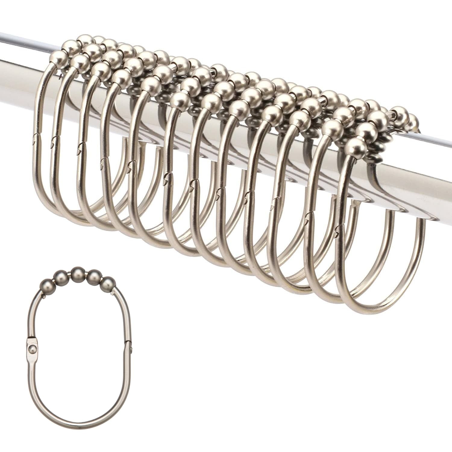 Shower Curtain Rings Set: Wide Hooks, Easy Glide, Polished Chrome