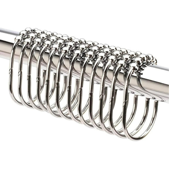 2 Lb. Depot Shower Curtain Ring - Set of 12 Easy Glide Rollers with Polished Chrome Finish - Stainless Steel Shower Hooks for Straight and Curved Rods - Decorative and Durable for Any Bathroom