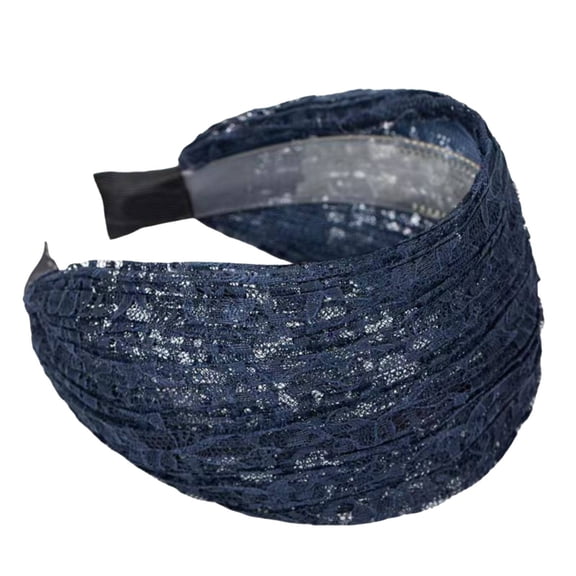 Wide Side Lace Headband, Anti Slip Hair Fixing Band, White Hair Cover Headwear, Women Breathable Comfortable Hair Ornament for Hair Arrangement Leisure Dressing Practical Head Decor,Navy