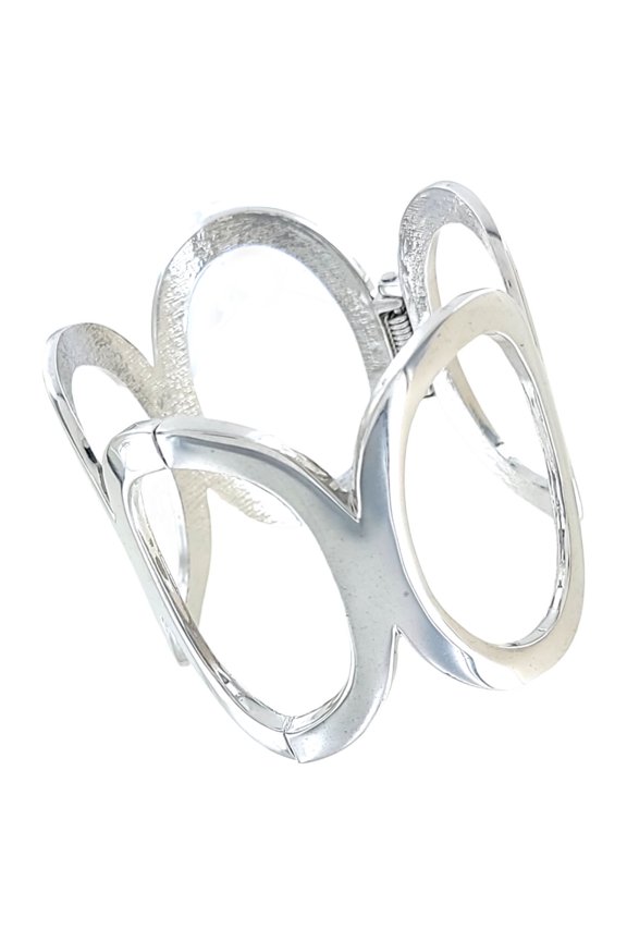 Wide Silver Tone Oval Ring Clamper Bangle Bracelet