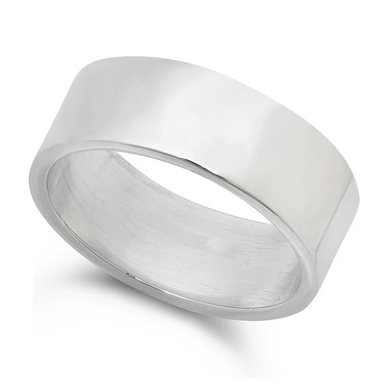 Wide Simple Sterling Silver Plain Standard Fit Wedding Band Flat Pipe Cut Ring - Size 7.5