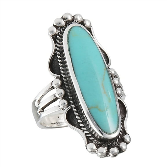 Wide Simulated Turquoise Bali Design Statement Ring .925 Sterling Silver Band Blue CZ Female Size 7