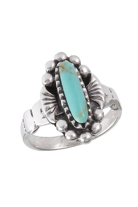 Wide Simulated Turquoise Beaded Halo Oxidized Ring 925 Sterling Silver Band Blue CZ Female Size 5