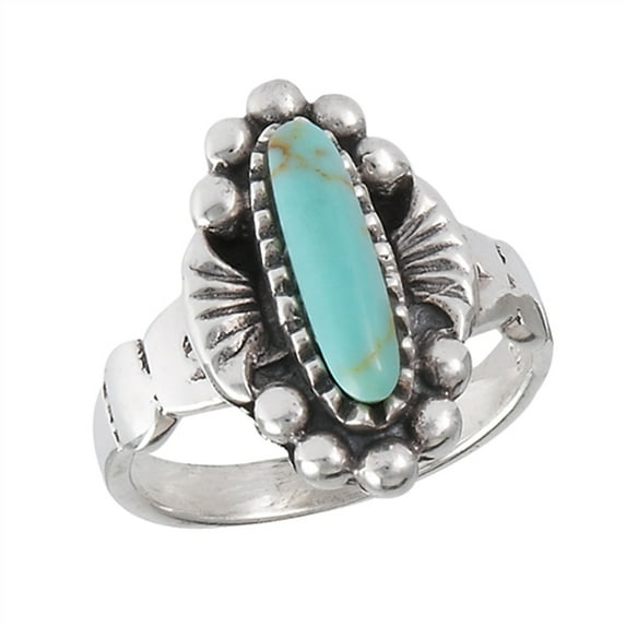 Wide Simulated Turquoise Beaded Halo Oxidized Ring 925 Sterling Silver Band Blue CZ Female Size 8