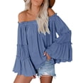 thumbnail image 1 of Wide Sleeve Boat Neck Women Loose Blouse Tops, 1 of 2