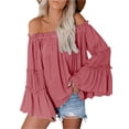 thumbnail image 1 of Wide Sleeve Boat Neck Women Loose Blouse Tops, 1 of 2