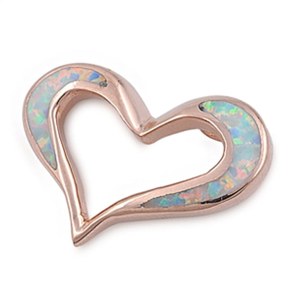 Wide Slider Heart Love White Simulated Opal Pendant .925 Sterling Silver Charm Jewelry Female Unisex