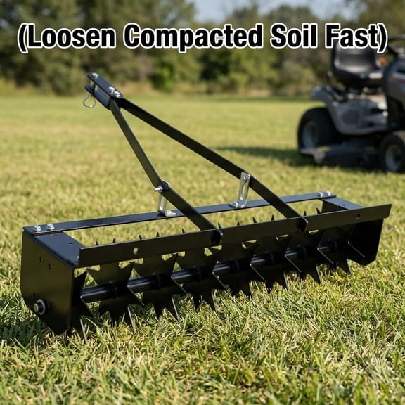 Wide Span Lawn Aerator, Even Spaced Spike Aerator, Matte Black Turf Aerating Tool for Farm, Ranch, Orchard & Country Homestead