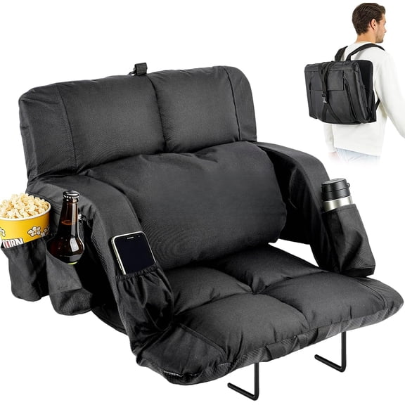 Wide Stadium Seats with Back Support for Bleachers,Bleacher Seat with Extra Thick Comfy Padded Cushion,6 Adjustable Angle, Lumbar Pillow & Cup Holder ,Portable Stadium Chair for Sport Events