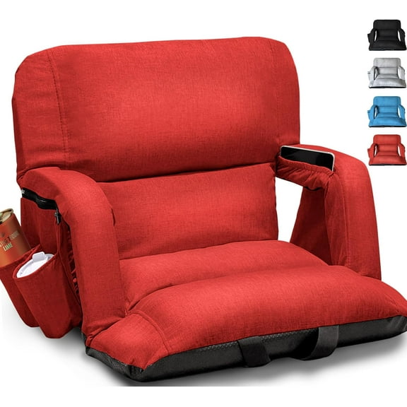 Wide Stadium Seats with Back Support, Exclusive Sofa Style Design Extra Thick Bleacher Chairs with Back and Cushion, 6 Reclining Positions - Ultimate Comfort for Sports Events (Red, 22.5")