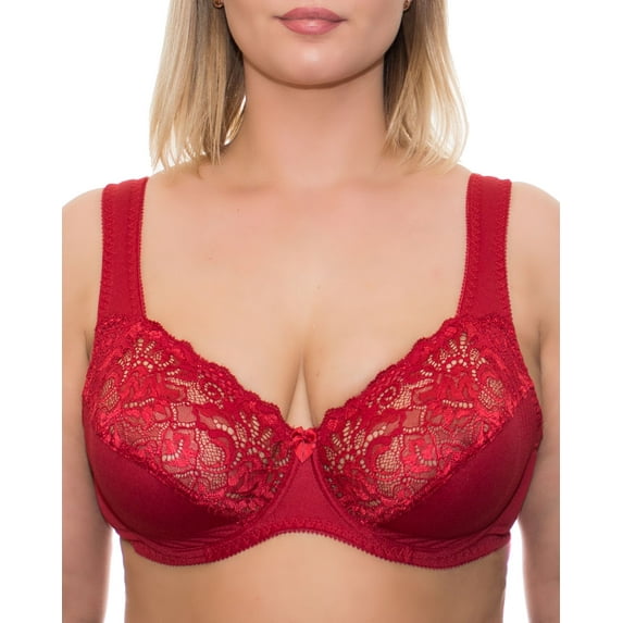 Wide Strap Bra Plus Size Full Coverage Underwire Support Panels 34 36 38 40 42 44 46 / C D E F G H I J ( 36I, Red)